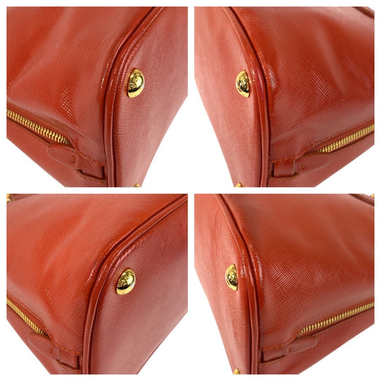 PRADA Handbag leather Orange GoldMetal Handbag Shoulder Bag 2way Safiano Triangle With logo Women Used Authentic