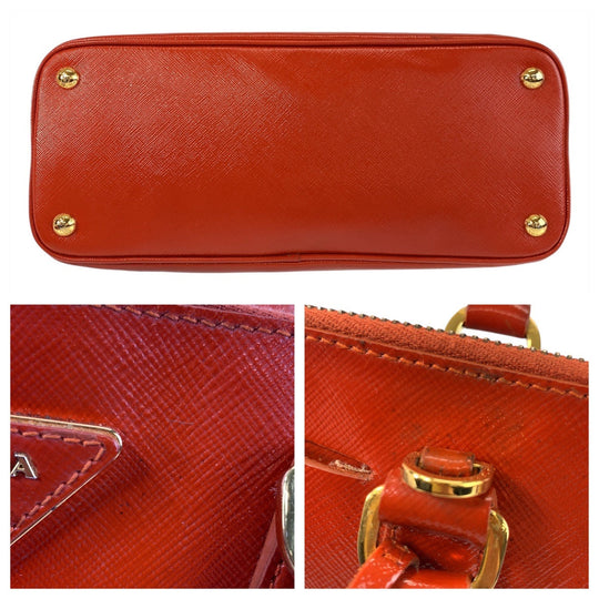 PRADA Handbag leather Orange GoldMetal Handbag Shoulder Bag 2way Safiano Triangle With logo Women Used Authentic