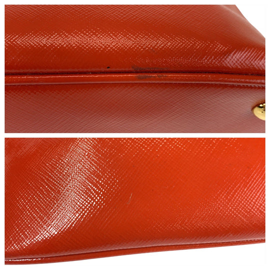 PRADA Handbag leather Orange GoldMetal Handbag Shoulder Bag 2way Safiano Triangle With logo Women Used Authentic