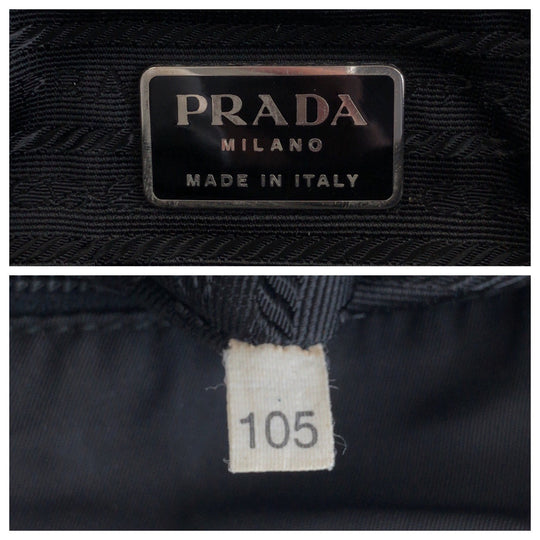 PRADA Tote Bag Nylon Black SilverMetal Tote Bag Shoulder Bag Test Triangle With logo Women Used Authentic
