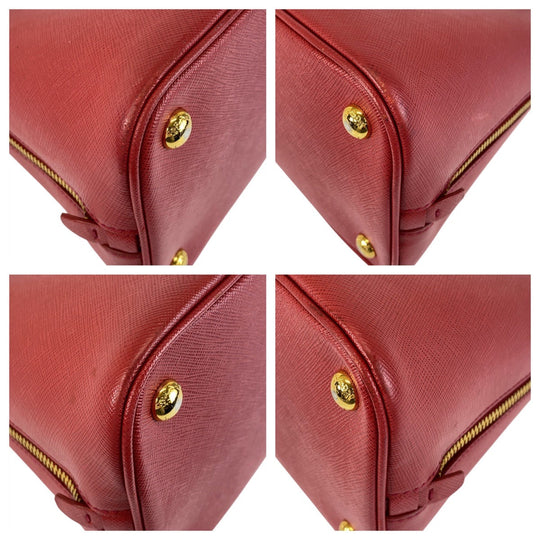 PRADA Handbag leather Red Gold Metal Handbag Safiano Promenade triangleWith logo Women Used Authentic
