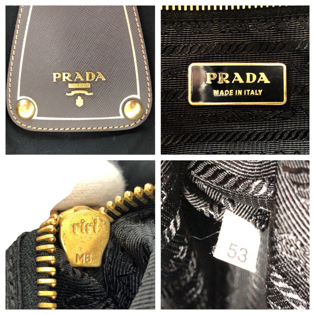 PRADA Tote Bag Nylon, Leather Black Gold Metal Tote Bag Shoulder Bag 2way Testo Saffiano mens Used Authentic