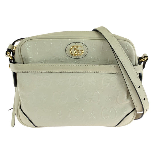 GUCCI Shoulder Bag 675776 leather White Cream Gold Metal Shoulder Bag Camera bag GG star Women Used Authentic
