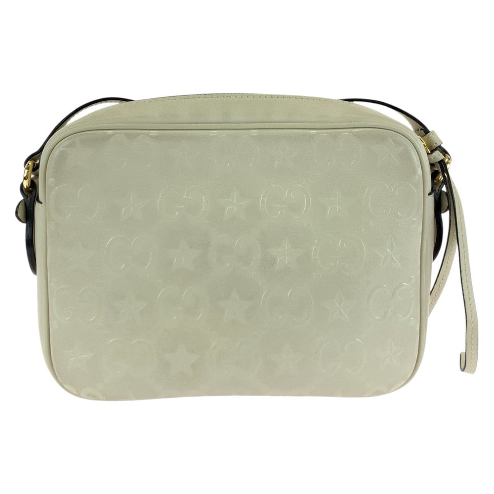 GUCCI Shoulder Bag 675776 leather White Cream Gold Metal Shoulder Bag Camera bag GG star Women Used Authentic