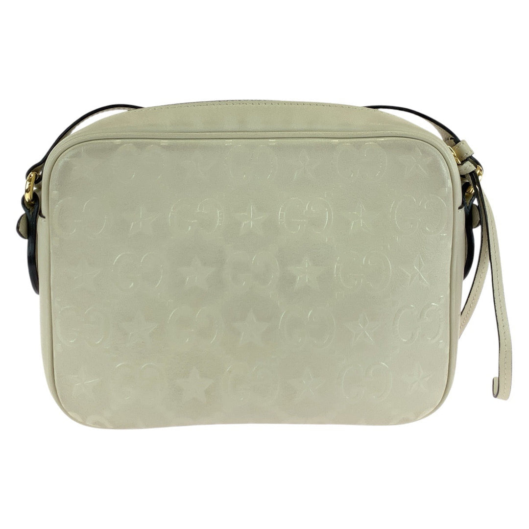 GUCCI Shoulder Bag 675776 leather White Cream Gold Metal Shoulder Bag Camera bag GG star Women Used Authentic