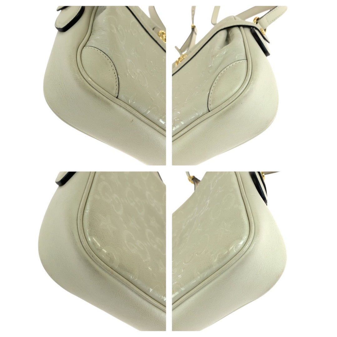 GUCCI Shoulder Bag 675776 leather White Cream Gold Metal Shoulder Bag Camera bag GG star Women Used Authentic