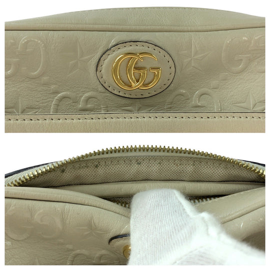 GUCCI Shoulder Bag 675776 leather White Cream Gold Metal Shoulder Bag Camera bag GG star Women Used Authentic