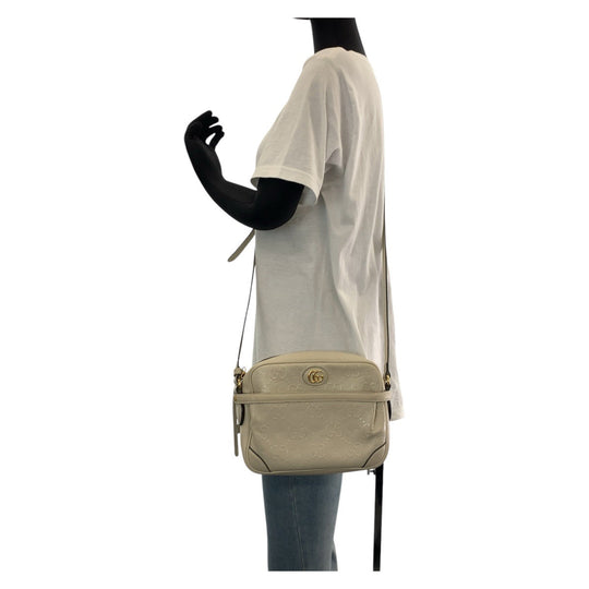 GUCCI Shoulder Bag 675776 leather White Cream Gold Metal Shoulder Bag Camera bag GG star Women Used Authentic