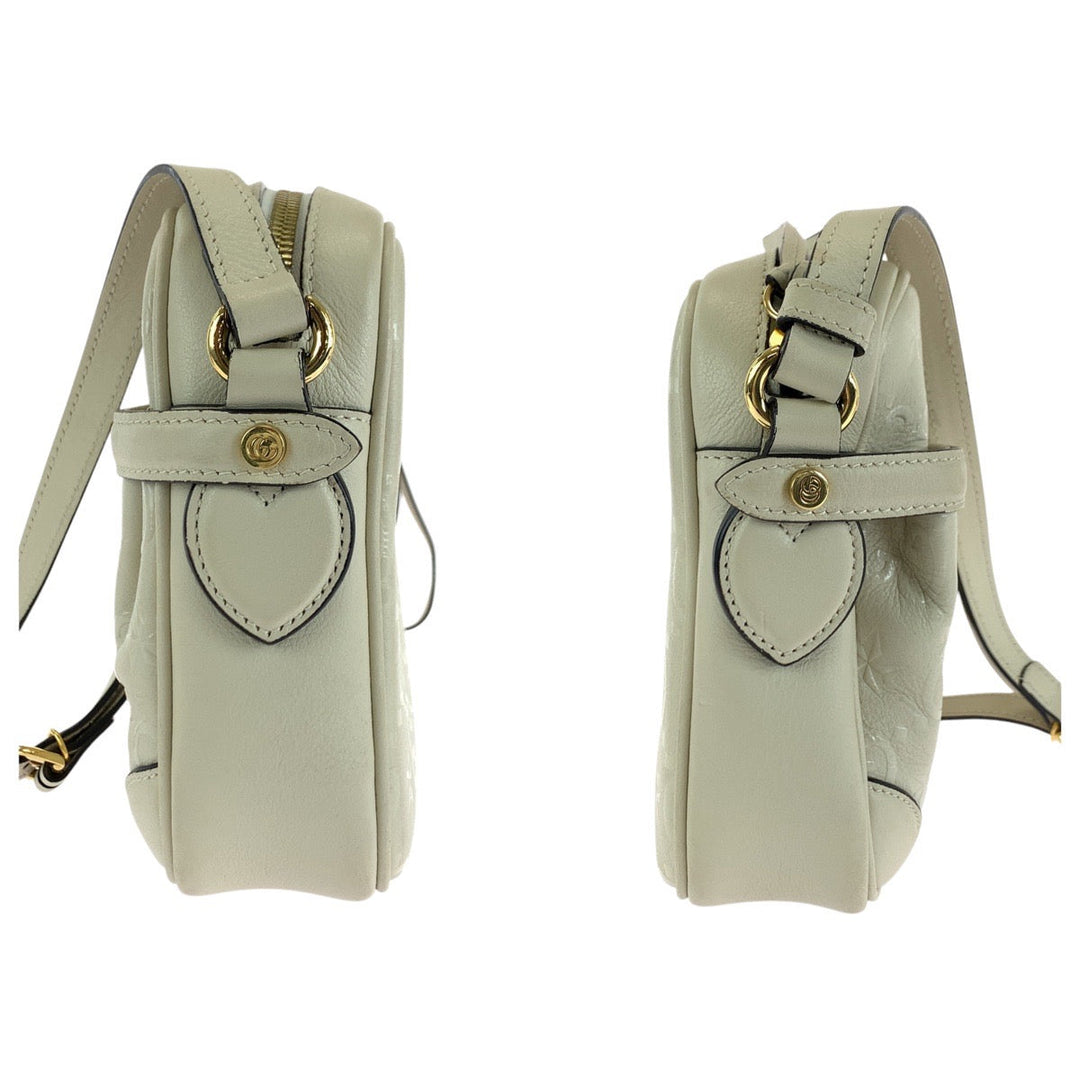GUCCI Shoulder Bag 675776 leather White Cream Gold Metal Shoulder Bag Camera bag GG star Women Used Authentic