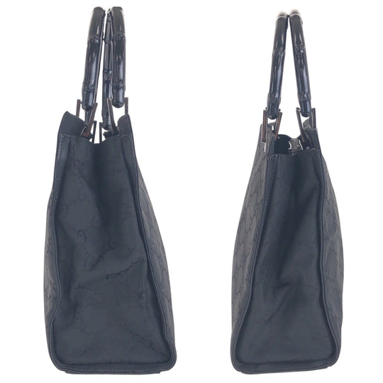 GUCCI Tote Bag 002 1016 GG canvas Black SilverMetal Tote Bag Shoulder Bag Bamboo Women Used Authentic