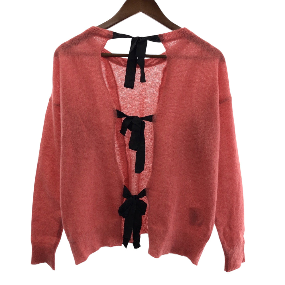 MIUMIU cardigan wool Pink black Cardigan knit ribbon Women 36 Used Authentic