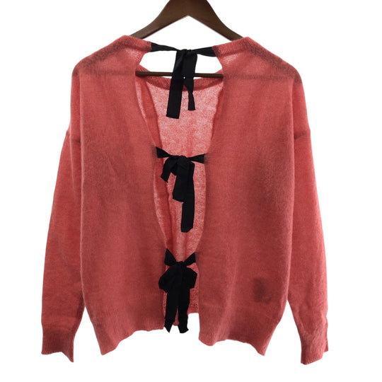 MIUMIU cardigan wool Pink black Cardigan knit ribbon Women 36 Used Authentic