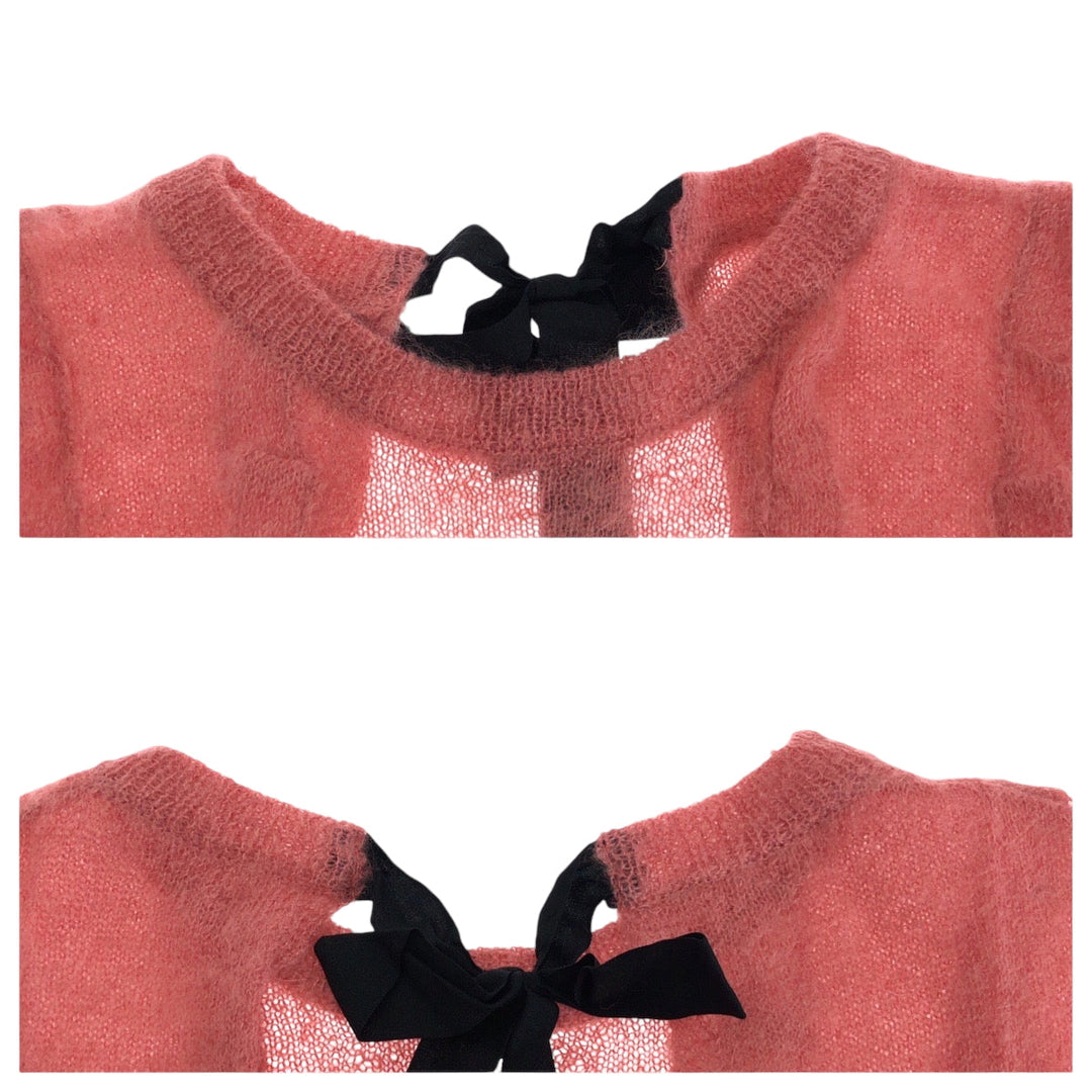 MIUMIU cardigan wool Pink black Cardigan knit ribbon Women 36 Used Authentic