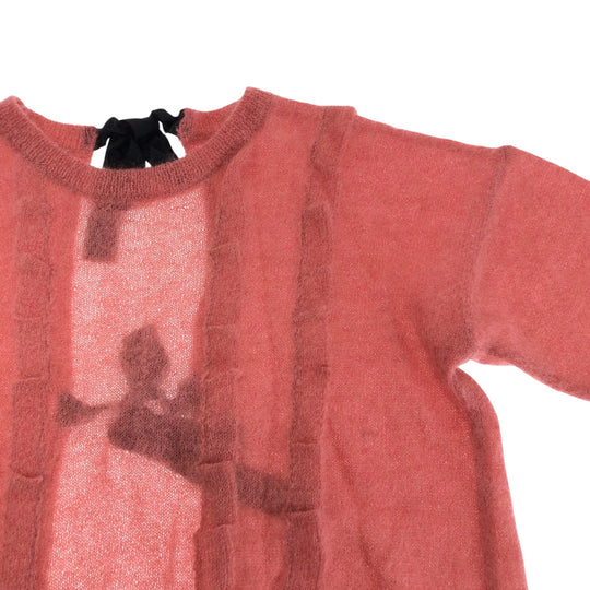 MIUMIU cardigan wool Pink black Cardigan knit ribbon Women 36 Used Authentic