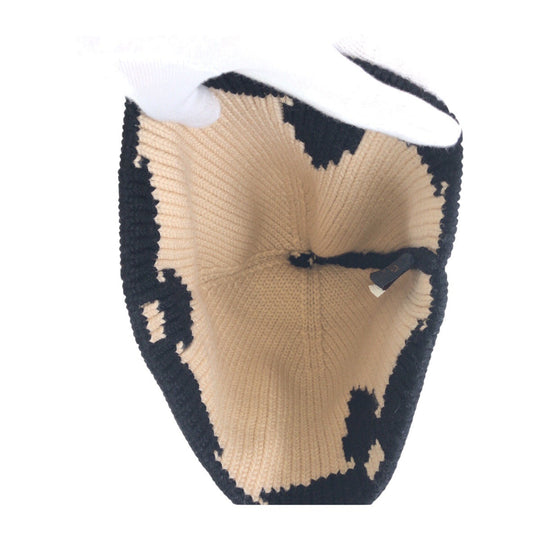 LOUIS VUITTON Knit cap M70840 wool Black Beige Knit hat for men and women Bonnet morning rum Women Free Size Used Authentic