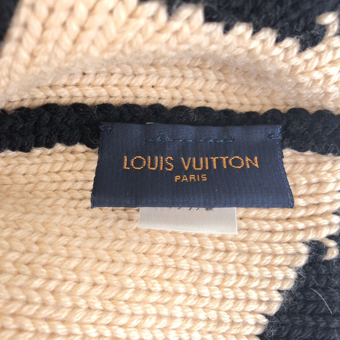 LOUIS VUITTON Knit cap M70840 wool Black Beige Knit hat for men and women Bonnet morning rum Women Free Size Used Authentic