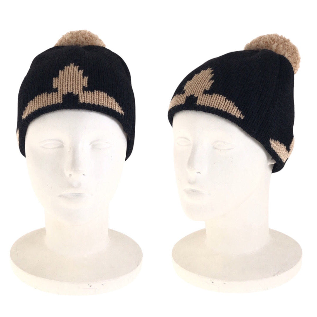 LOUIS VUITTON Knit cap M70840 wool Black Beige Knit hat for men and women Bonnet morning rum Women Free Size Used Authentic