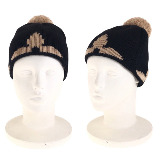 LOUIS VUITTON Knit cap M70840 wool Black Beige Knit hat for men and women Bonnet morning rum Women Free Size Used Authentic