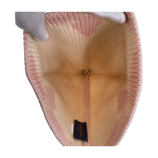 LOUIS VUITTON Knit cap M70841 wool Pink white Knit hat Bonnet morning rum Women Free Size Used Authentic