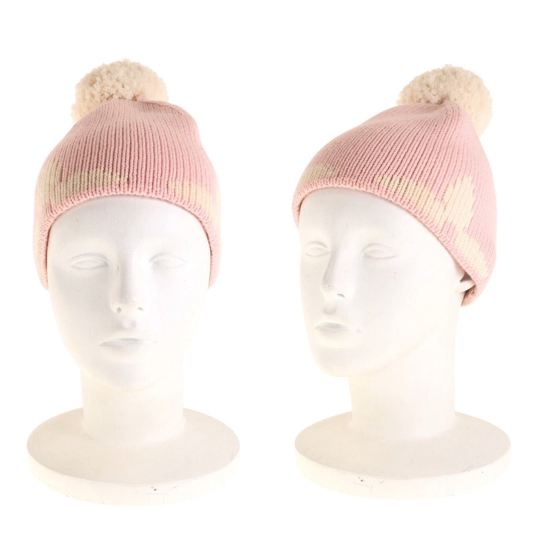 LOUIS VUITTON Knit cap M70841 wool Pink white Knit hat Bonnet morning rum Women Free Size Used Authentic