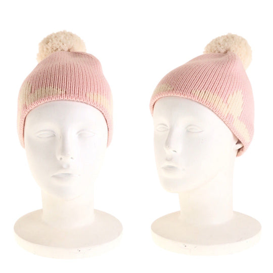 LOUIS VUITTON Knit cap M70841 wool Pink white Knit hat Bonnet morning rum Women Free Size Used Authentic