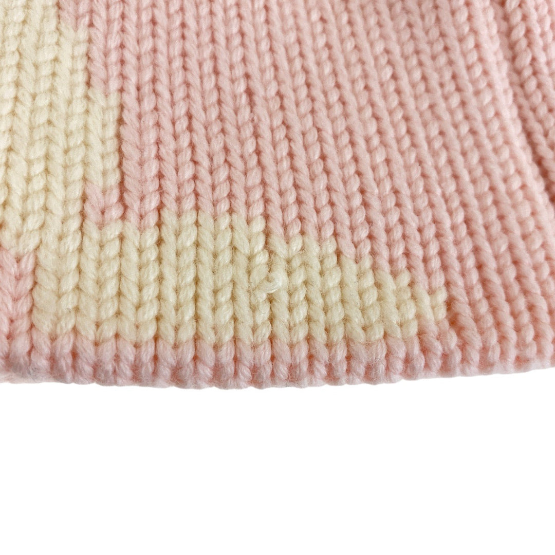 LOUIS VUITTON Knit cap M70841 wool Pink white Knit hat Bonnet morning rum Women Free Size Used Authentic
