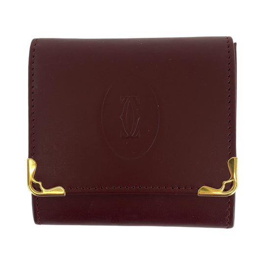 CARTIER Coin case leather Wine Red Bordeaux Coin case Coin Pocket Unisex Must Line Women Used Authentic