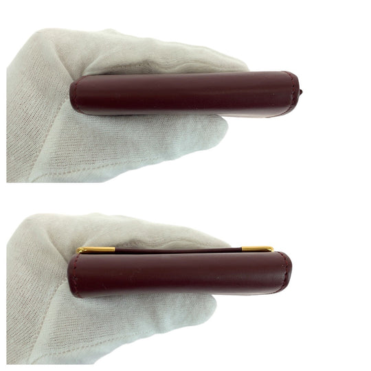 CARTIER Coin case leather Wine Red Bordeaux Coin case Coin Pocket Unisex Must Line Women Used Authentic