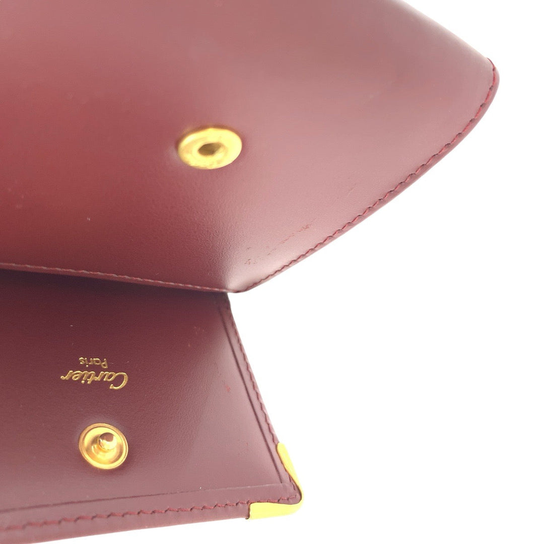 CARTIER Coin case leather Wine Red Bordeaux Coin case Coin Pocket Unisex Must Line Women Used Authentic