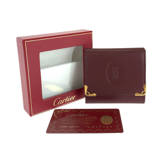 CARTIER Coin case leather Wine Red Bordeaux Coin case Coin Pocket Unisex Must Line Women Used Authentic