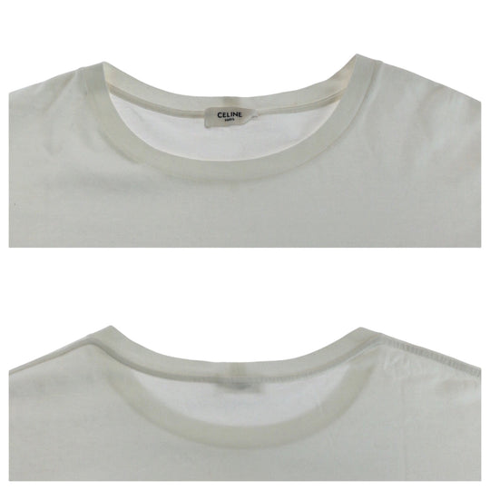 CELINE Short sleeve T-shirt 2X47F671Q cotton White black Short-sleeved T-shirt cut-and-sew logo rhinestone mens L Used Authentic