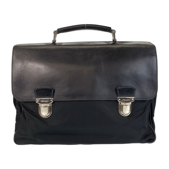PRADA Business bag Nylon, Leather Black SilverMetal Business bag briefcase Test mens Used Authentic