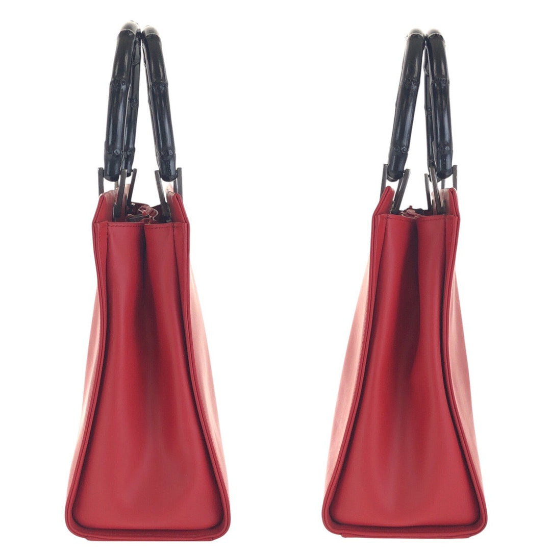 GUCCI Tote Bag 012 1016 leather Red black Tote Bag Shoulder Bag 2WAY Bamboo Women Used Authentic