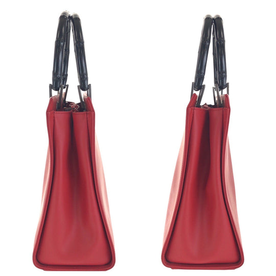 GUCCI Tote Bag 012 1016 leather Red black Tote Bag Shoulder Bag 2WAY Bamboo Women Used Authentic