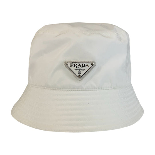 PRADA hat Nylon white Bucket hat Test Triangle With logo Women Used Authentic