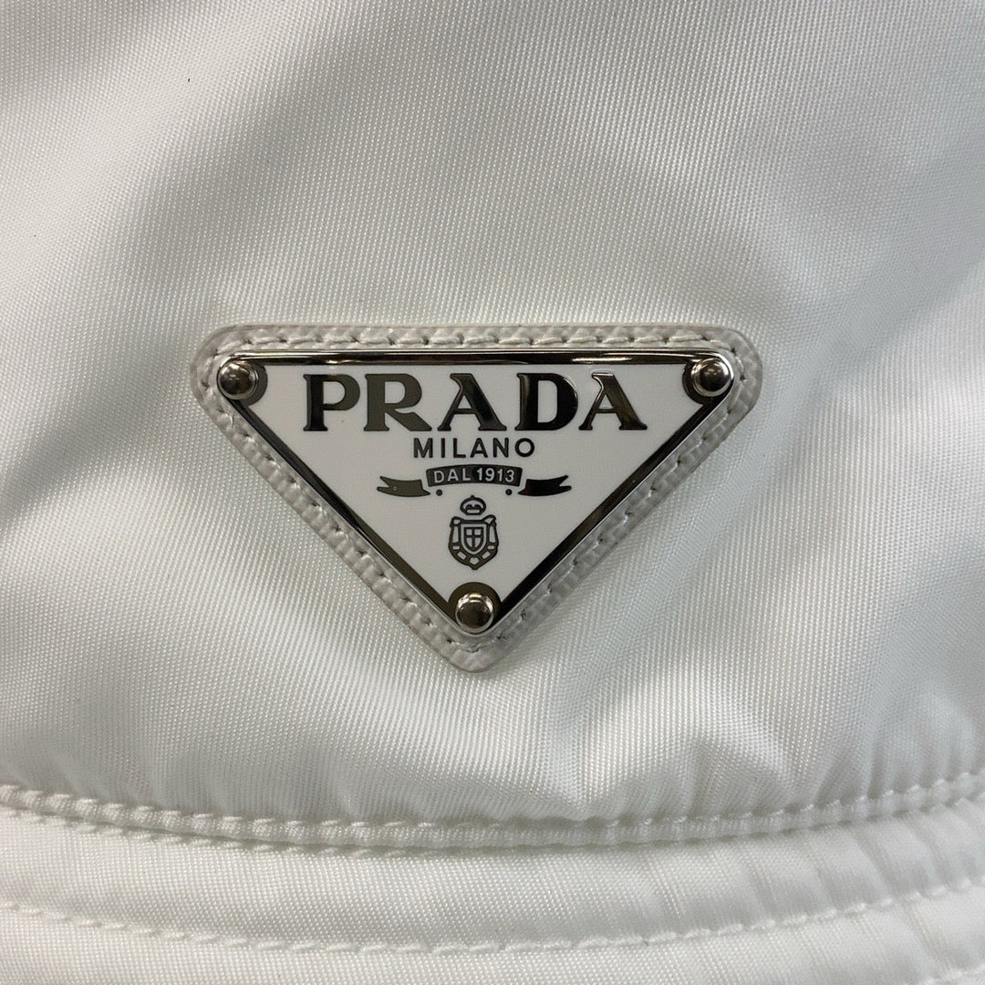 PRADA hat Nylon white Bucket hat Test Triangle With logo Women Used Authentic