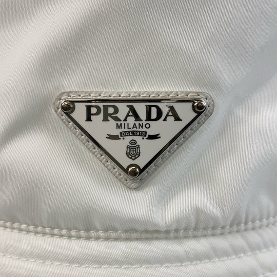 PRADA hat Nylon white Bucket hat Test Triangle With logo Women Used Authentic
