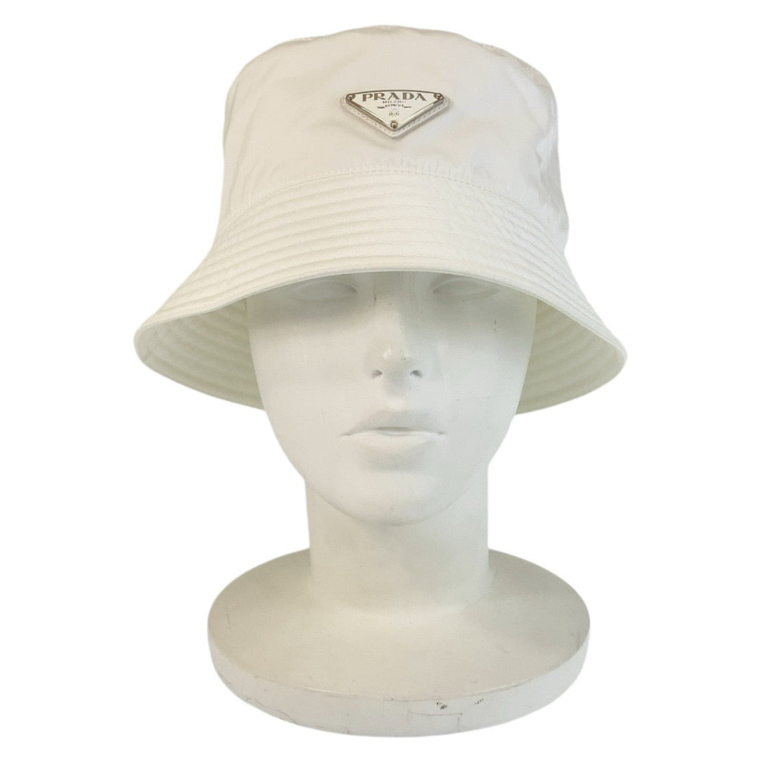 PRADA hat Nylon white Bucket hat Test Triangle With logo Women Used Authentic