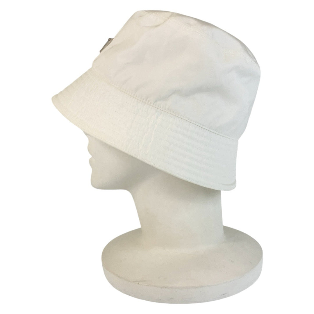 PRADA hat Nylon white Bucket hat Test Triangle With logo Women Used Authentic