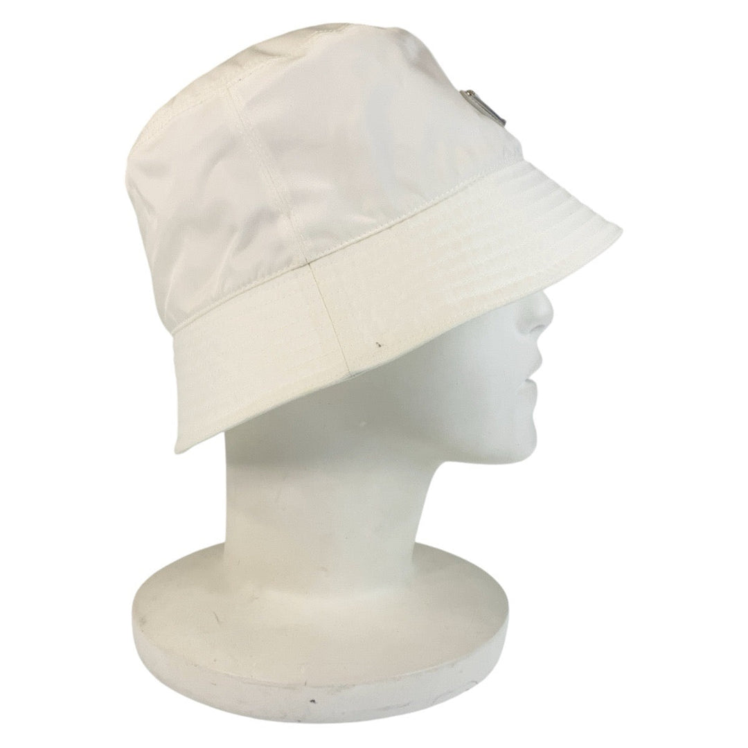 PRADA hat Nylon white Bucket hat Test Triangle With logo Women Used Authentic