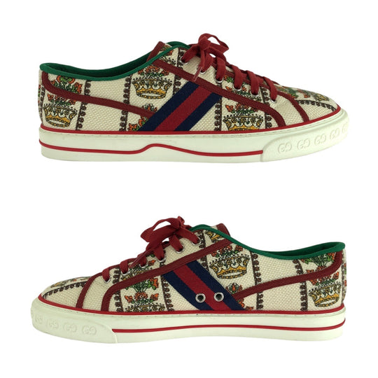 GUCCI sneakers canvas White multicolor Tennis Shelly Line mens 9.5 Used Authentic