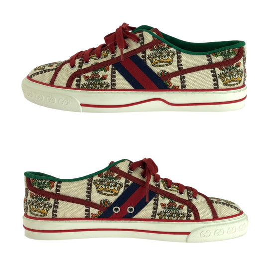GUCCI sneakers canvas White multicolor Tennis Shelly Line mens 9.5 Used Authentic