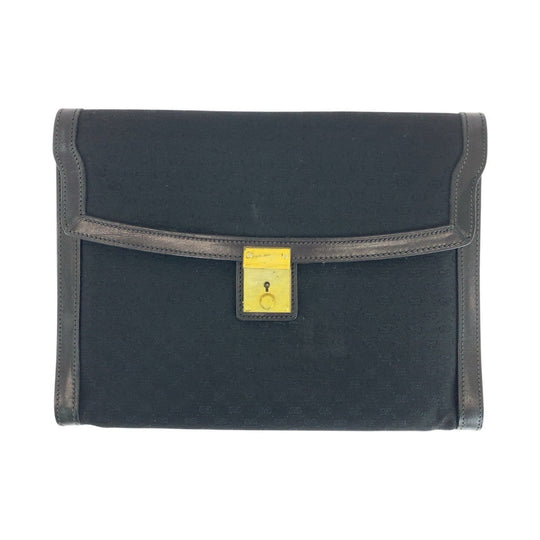 GUCCI Clutch bag Canvas, Leather Black GoldMetal Clutch bag business bag unisex Old Gucci Micro GG Women Used Authentic