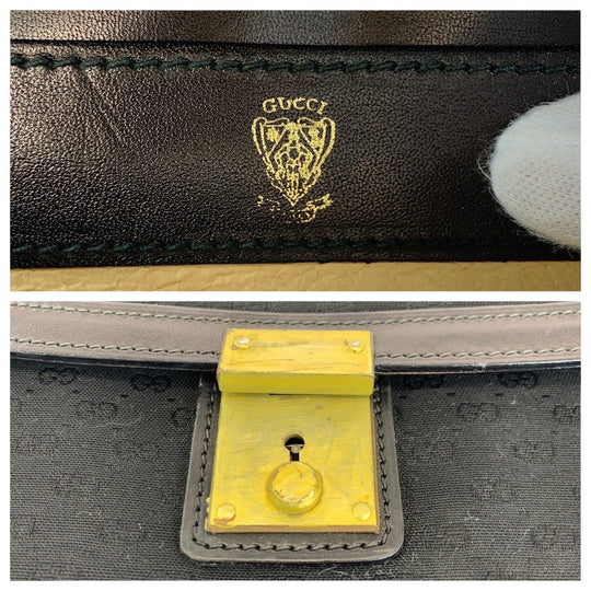 GUCCI Clutch bag Canvas, Leather Black GoldMetal Clutch bag business bag unisex Old Gucci Micro GG Women Used Authentic