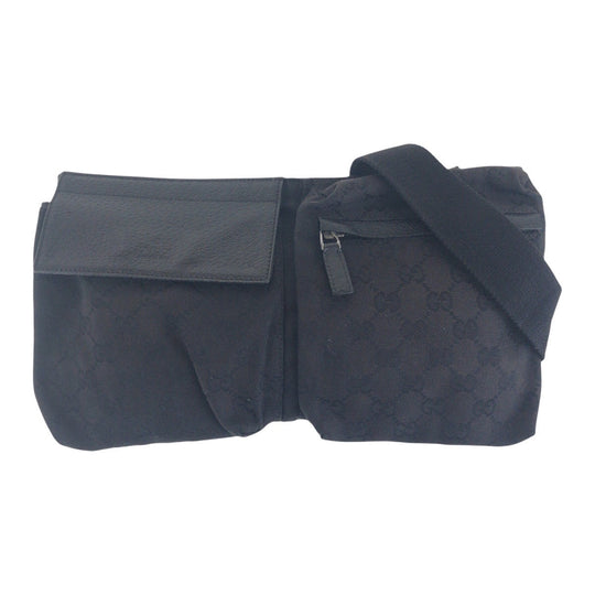 GUCCI Sling bag 28566 GG canvas, leather Black SilverMetal Sling bag, waist pouch, bum bag mens Used Authentic