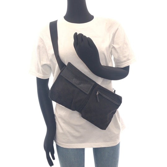 GUCCI Sling bag 28566 GG canvas, leather Black SilverMetal Sling bag, waist pouch, bum bag mens Used Authentic