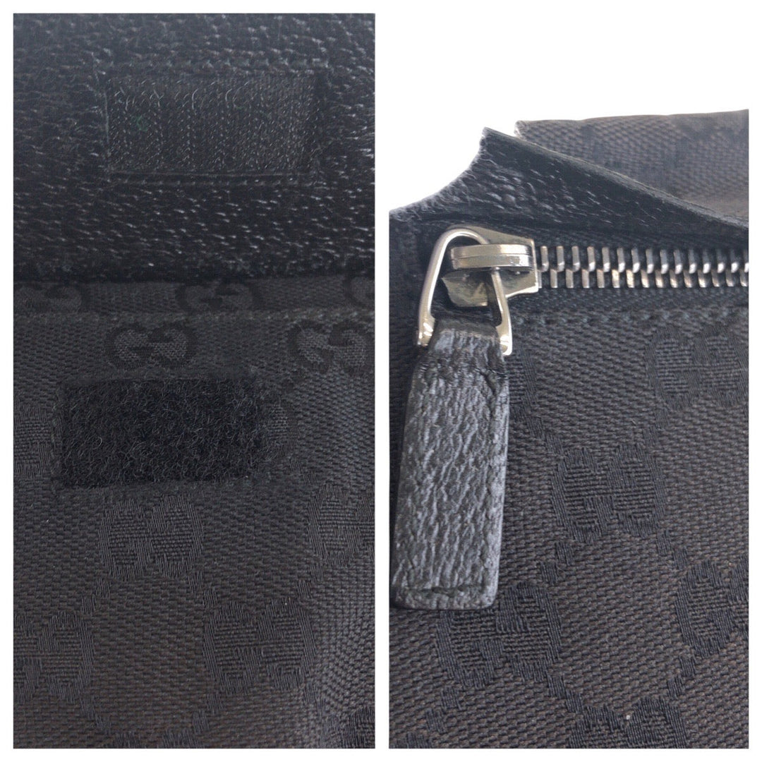 GUCCI Sling bag 28566 GG canvas, leather Black SilverMetal Sling bag, waist pouch, bum bag mens Used Authentic