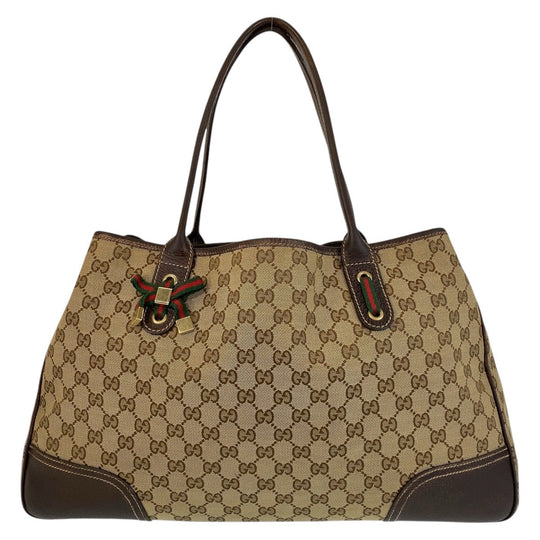 GUCCI Tote Bag 161719 GG canvas, leather Beige Brown Gold Metal Tote Bag Shoulder Bag Sherry Line Princess Women Used Authentic
