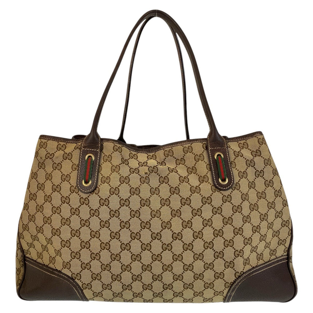 GUCCI Tote Bag 161719 GG canvas, leather Beige Brown Gold Metal Tote Bag Shoulder Bag Sherry Line Princess Women Used Authentic