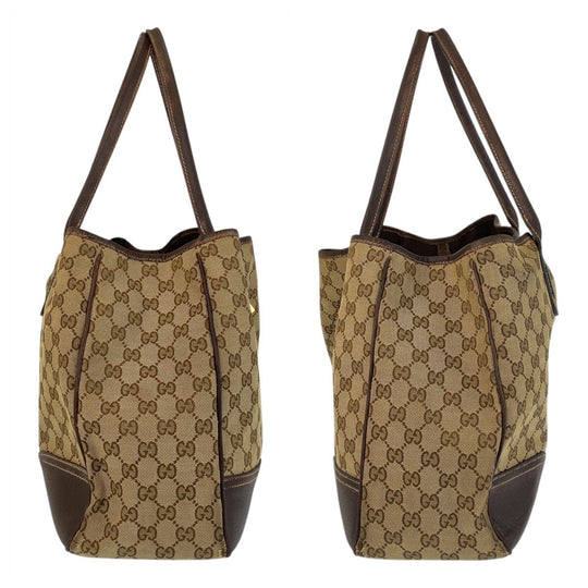GUCCI Tote Bag 161719 GG canvas, leather Beige Brown Gold Metal Tote Bag Shoulder Bag Sherry Line Princess Women Used Authentic